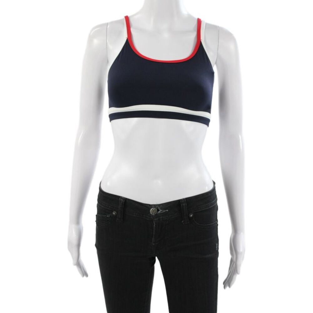 Splits59 Womens Striped Trimmed Eva Athletic Sports Bra Navy White Size S